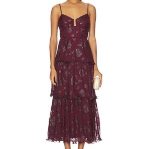 Astr Burgundy Metallic Midi Dress